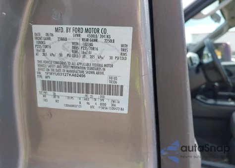 2007 Ford Escape Xlt/Xlt Sport z USA, uszkodzony, nr VIN 1FMYU03127KA62456